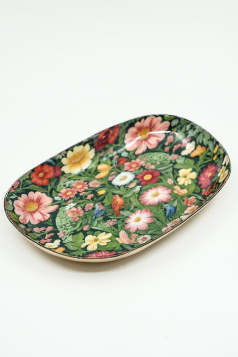 Serviertablett emailliert oval Blumenmeer 20x13 cm