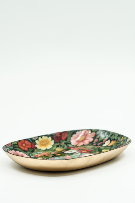 Serviertablett emailliert oval Blumenmeer 20x13 cm