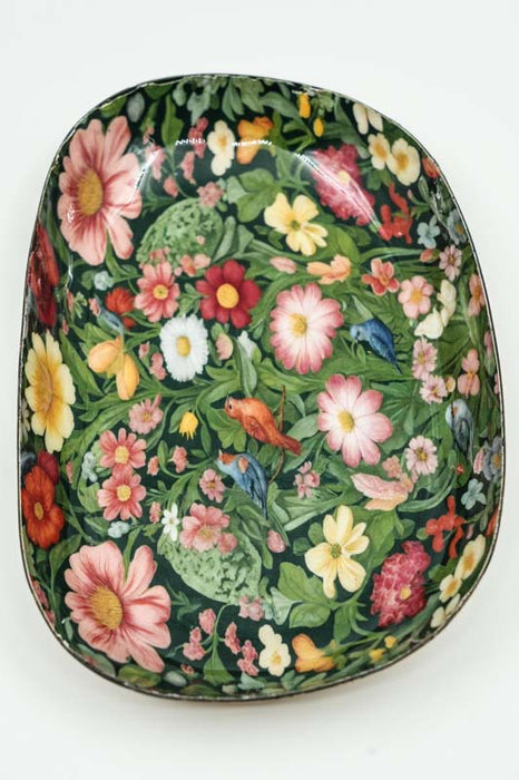 Serviertablett emailliert oval Blumenmeer 20x13 cm