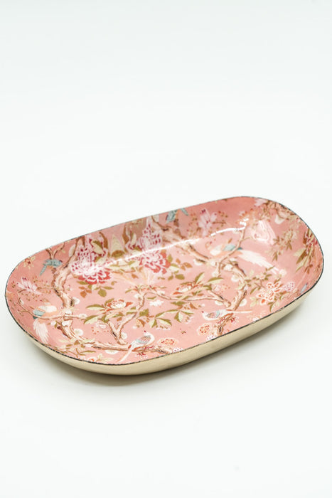 Serviertablett emailliert oval Vögel/Blumen 20x13 cm