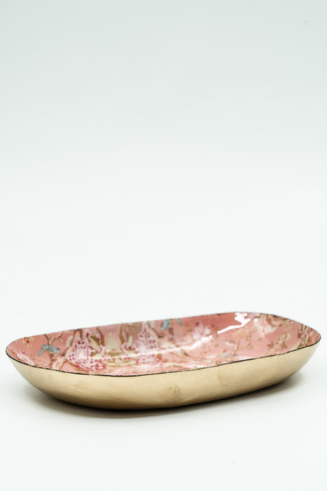 Serviertablett emailliert oval Vögel/Blumen 20x13 cm