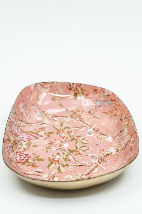 Serviertablett emailliert oval Vögel/Blumen 20x13 cm