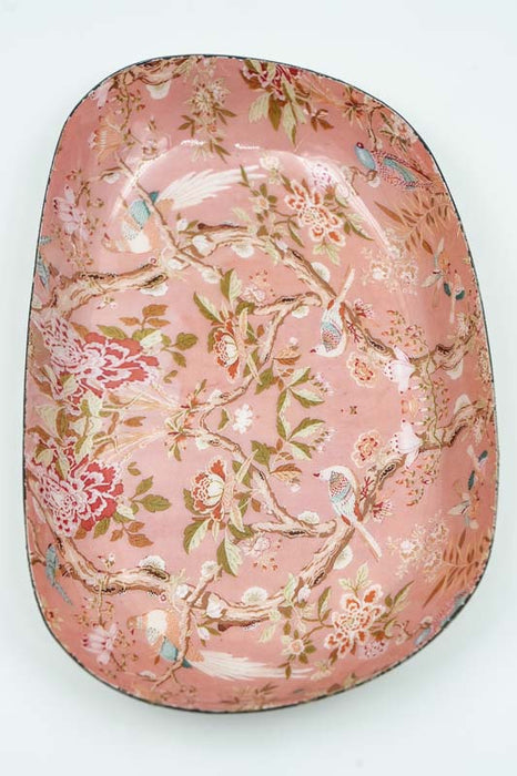 Serviertablett emailliert oval Vögel/Blumen 20x13 cm