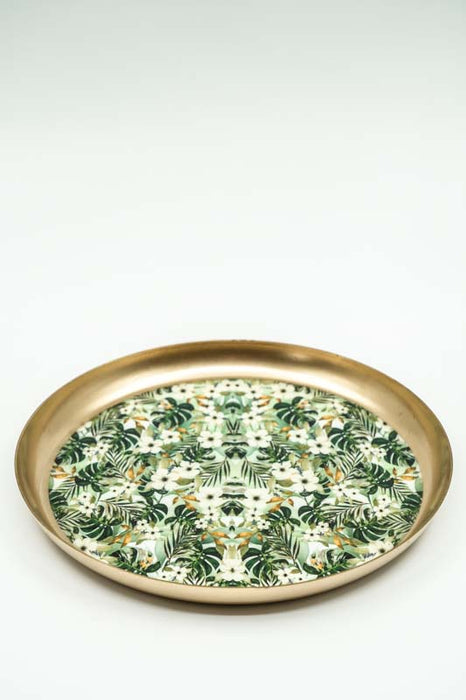 Serviertablett emailliert rund Blumen/Blätter 23x23 cm