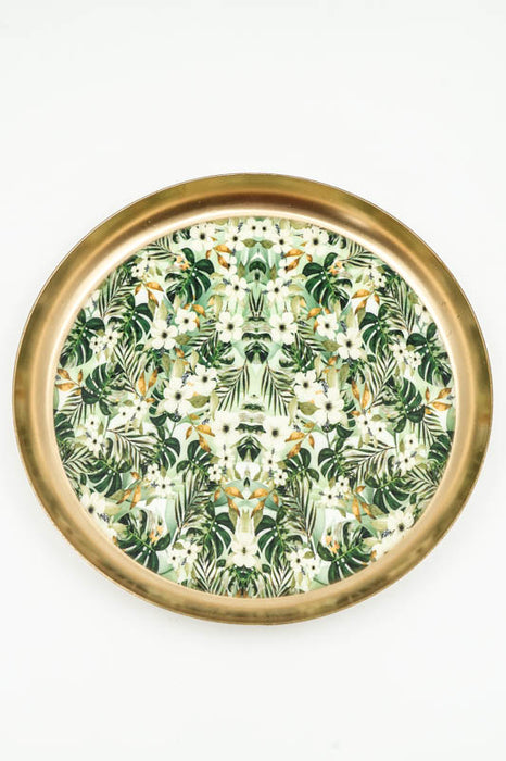 Serviertablett emailliert rund Blumen/Blätter 23x23 cm