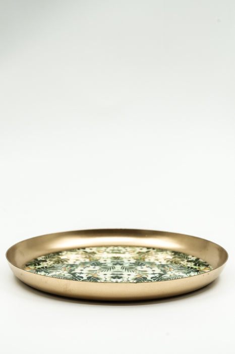 Serviertablett emailliert rund Blumen/Blätter 23x23 cm