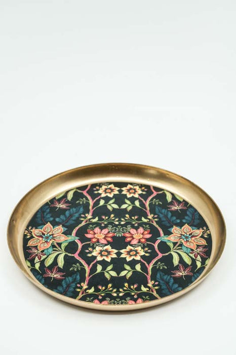 Serviertablett emailliert rund Blumenranken 18x18 cm