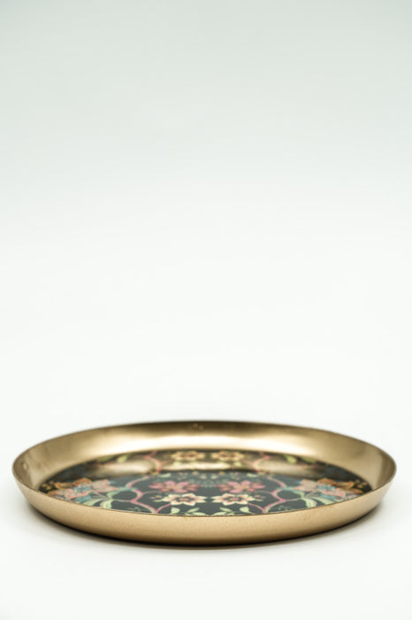 Serviertablett emailliert rund Blumenranken 18x18 cm