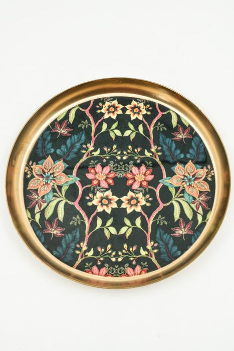 Serviertablett emailliert rund Blumenranken 18x18 cm