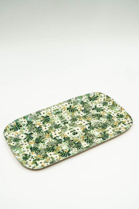 Serviertablett emailliert Blumen/Blätter 30x17 cm