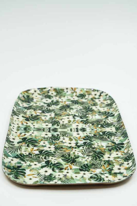 Serviertablett emailliert Blumen/Blätter 30x17 cm