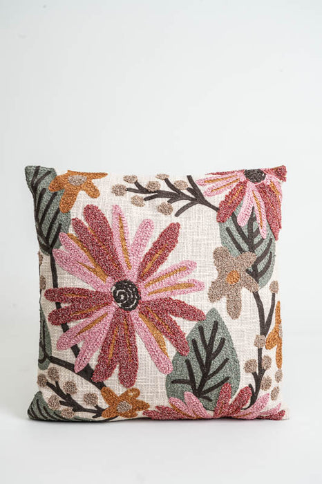 Decorative cushion cotton flower leaves 40x40cm