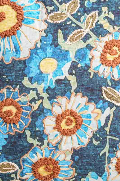 Decorative cushion cotton embroidered flowers blue 45x45cm