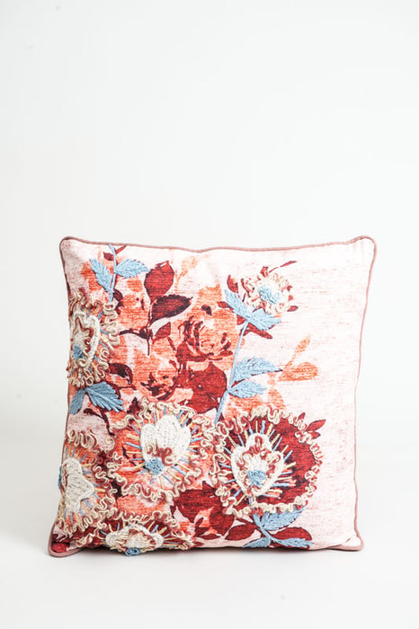 Decorative cushion cotton embroidered flowers beige 45x45cm