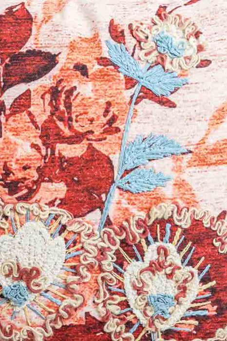 Decorative cushion cotton embroidered flowers beige 45x45cm