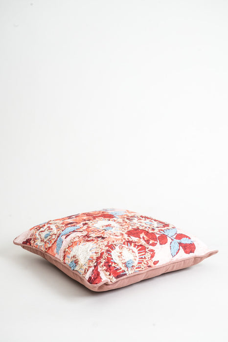 Decorative cushion cotton embroidered flowers beige 45x45cm