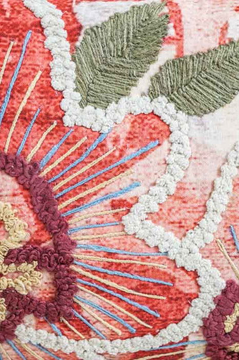 Decorative cushion cotton embroidered flowers apricot/red 35x60cm