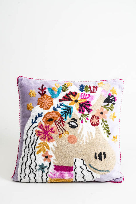 Decorative cushion cotton flowers/unicorn 45x45cm