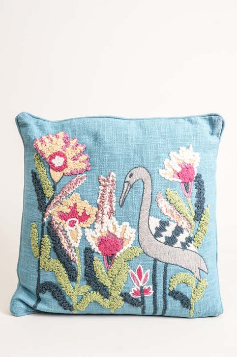 Decorative cushion cotton flowers &amp; bird 45x45cm