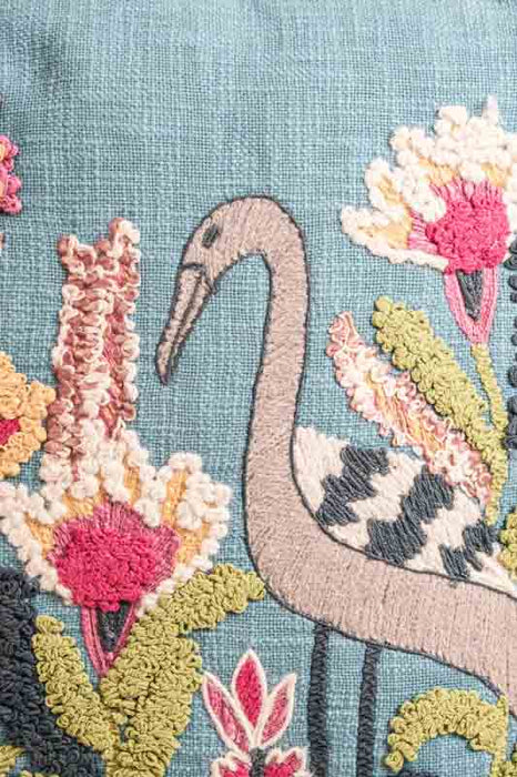 Decorative cushion cotton flowers &amp; bird 45x45cm
