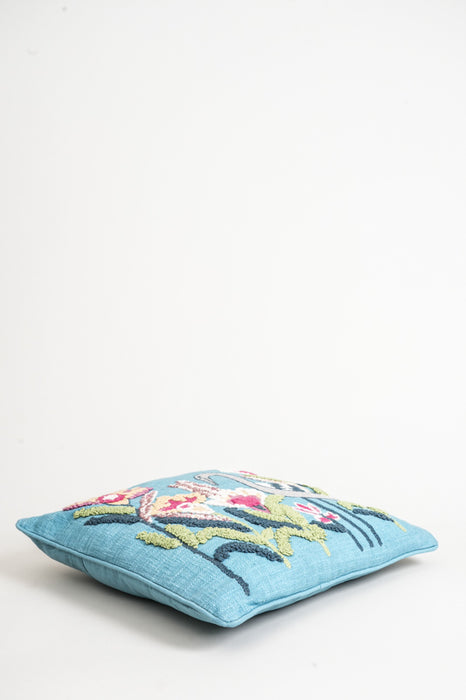 Decorative cushion cotton flowers &amp; bird 45x45cm