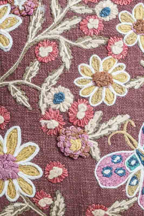 Coussin décoratif coton fleurs rouge foncé 45x45cm