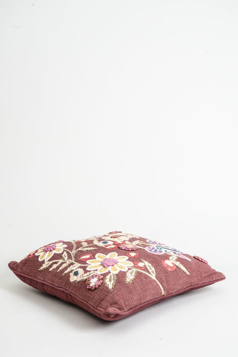 Coussin décoratif coton fleurs rouge foncé 45x45cm