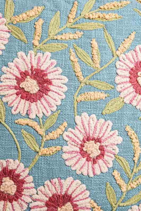 Decorative cushion cotton flowers light blue 45x45cm