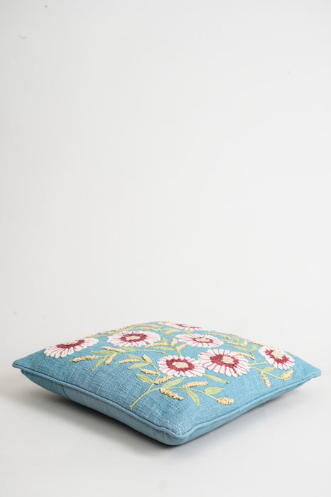 Decorative cushion cotton flowers light blue 45x45cm