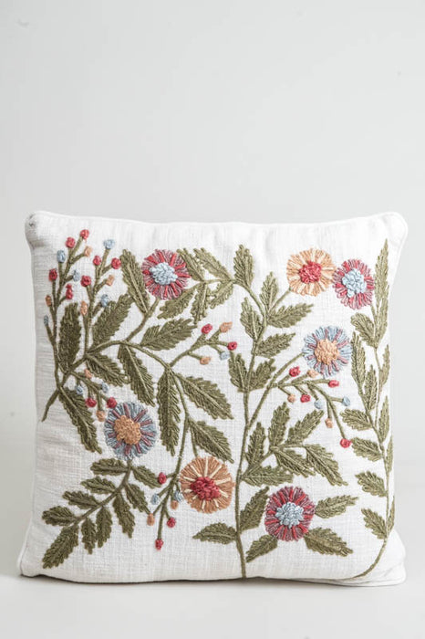 Decorative cushion cotton flowers white 45x45cm