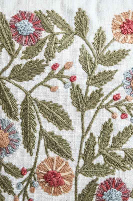 Decorative cushion cotton flowers white 45x45cm