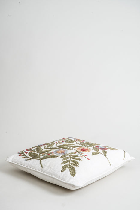 Decorative cushion cotton flowers white 45x45cm