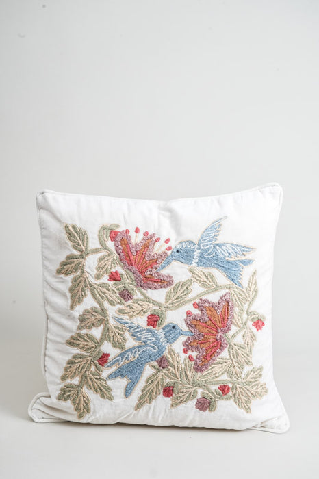 Decorative cushion cotton birds and flowers 45x45cm