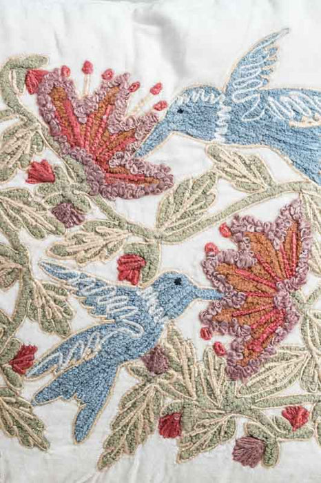 Decorative cushion cotton birds and flowers 45x45cm