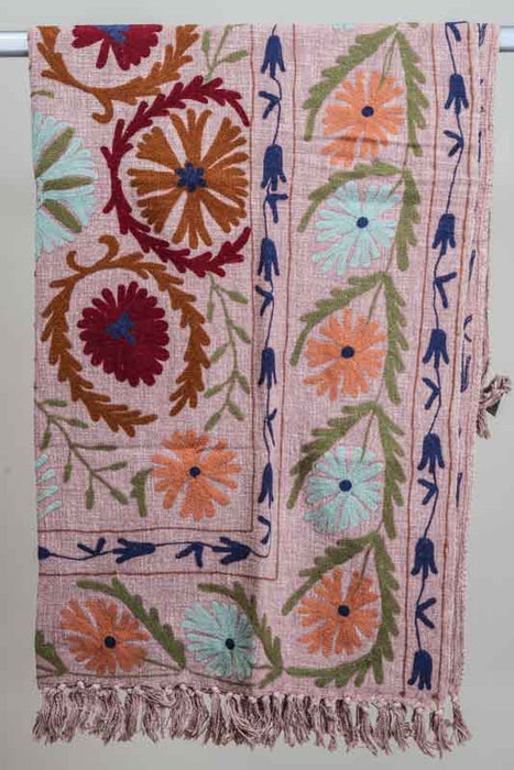 Couverture en coton brodée, 125x150cm, rose/bleu/multicolore