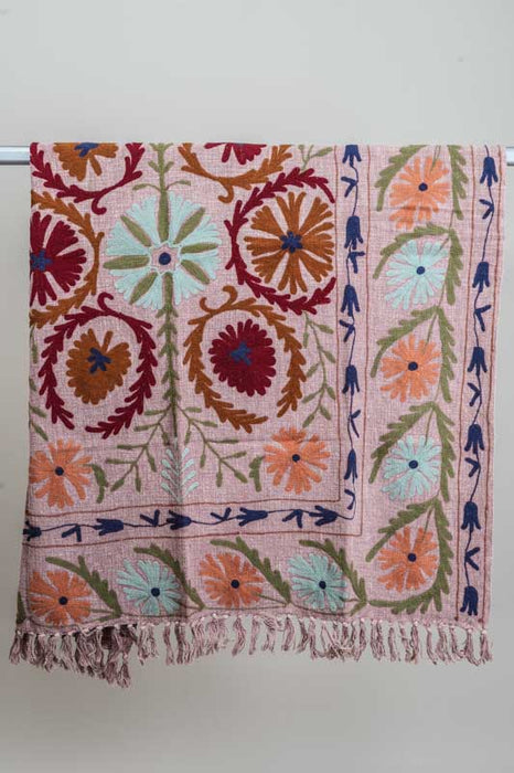 Couverture en coton brodée, 125x150cm, rose/bleu/multicolore