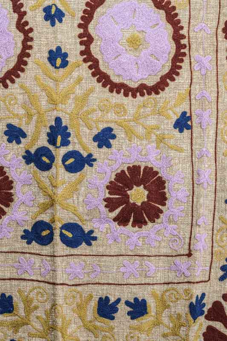 Couverture en coton brodée, 125x150cm, rose/jaune/bleu foncé/multicolore