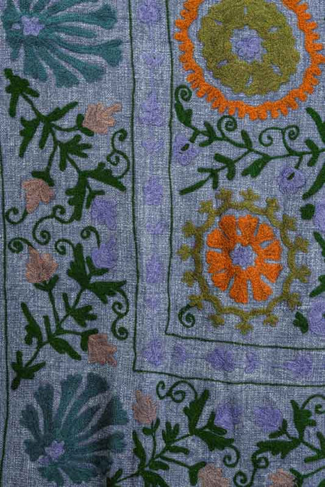 Embroidered cotton blanket, 125x150cm, purple/grey/green/multicolor