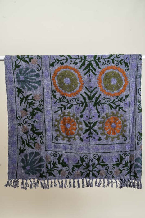 Embroidered cotton blanket, 125x150cm, purple/grey/green/multicolor