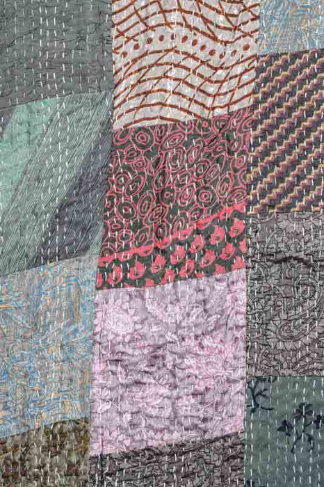 Couvre-lit Patola Kantha (soie indienne), 220x270cm, bleu clair/multicolore