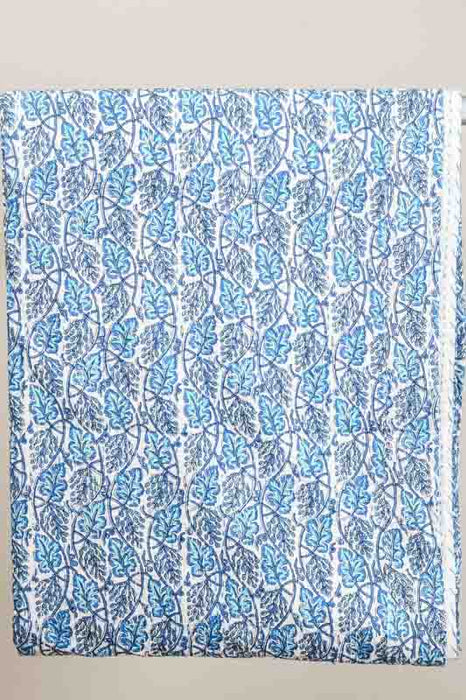 Couvre-lit en coton Kantha, 220x270cm, blanc/bleu/multicolore