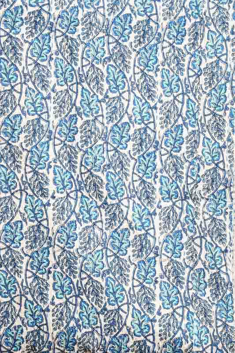 Couvre-lit en coton Kantha, 220x270cm, blanc/bleu/multicolore