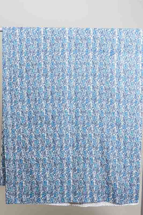 Couvre-lit en coton Kantha, 220x270cm, blanc/bleu/multicolore