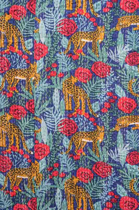 Couvre-lit en coton Kantha, 220x270cm, bleu clair/rouge/jaune/multicolore