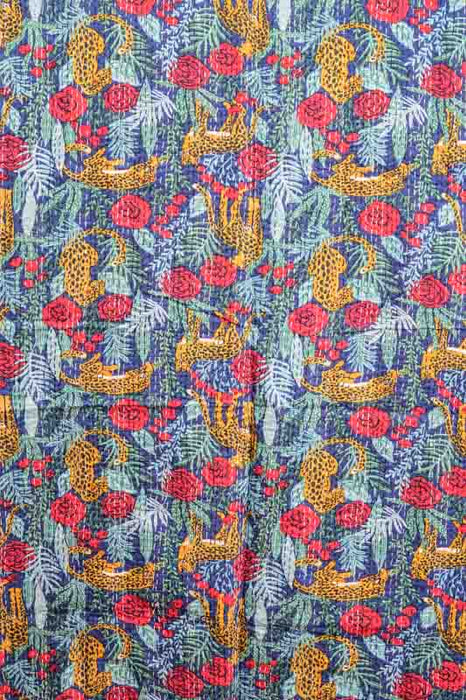 Couvre-lit en coton Kantha, 220x270cm, bleu clair/rouge/jaune/multicolore