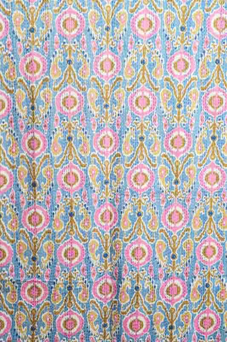 Couvre-lit en coton Kantha, 220x270cm, bleu clair/rose/multicolore