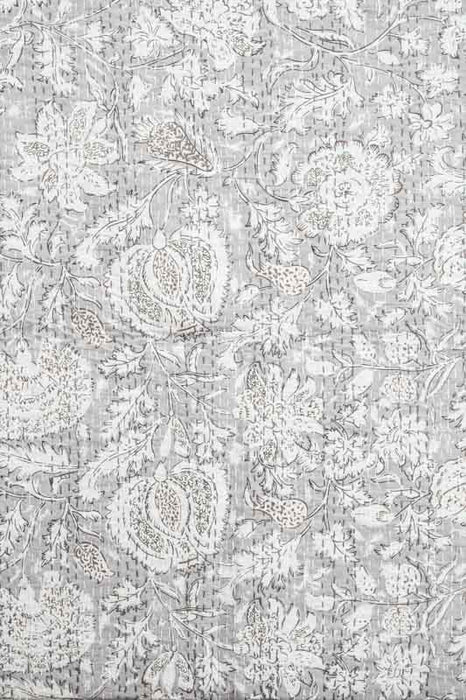 Couvre-lit en coton Kantha, 220x270cm, gris clair/blanc/multicolore