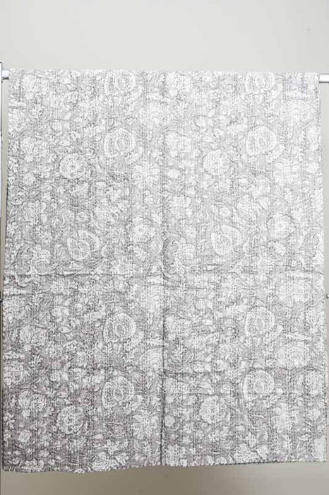 Couvre-lit en coton Kantha, 220x270cm, gris clair/blanc/multicolore