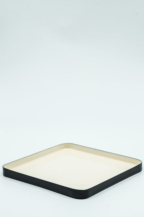 Enamelled serving tray, black/cream, 20x20x2cm