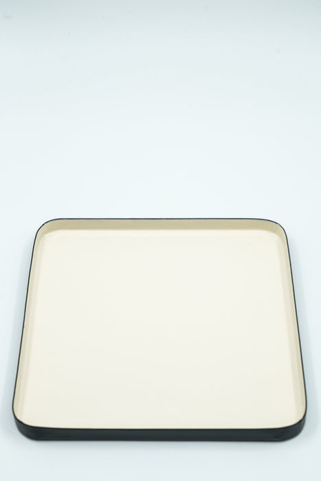 Enamelled serving tray, black/cream, 20x20x2cm